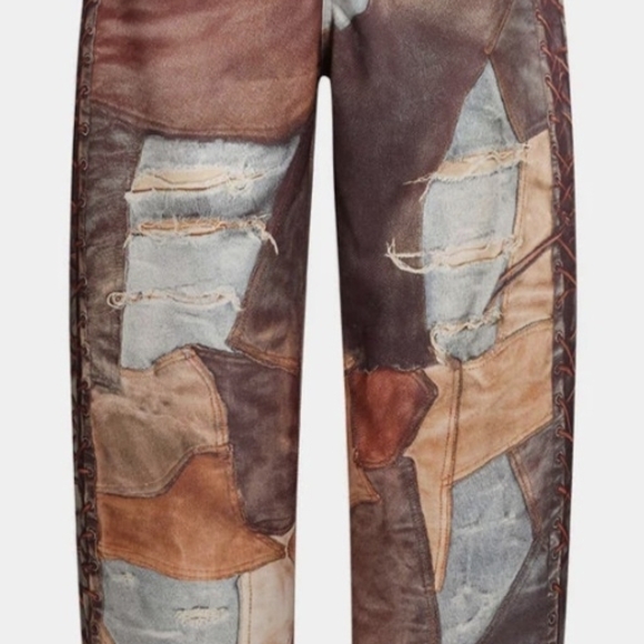 Patchwork Flare Jeans in Multi Brown and Blue - Picture 4 of 4